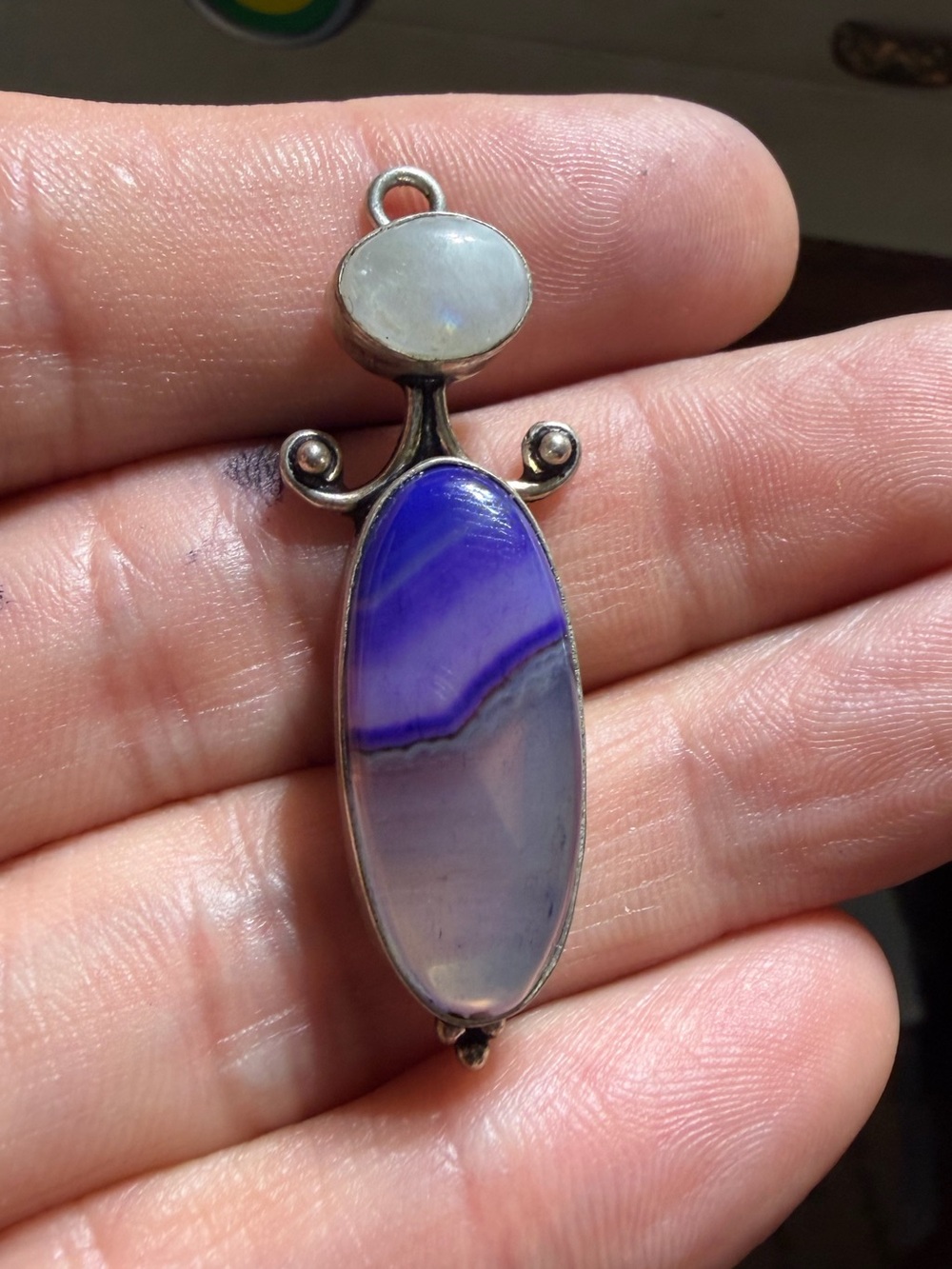 Vintage 925 Sterling Silver Purple Agate Moonstone Pendant